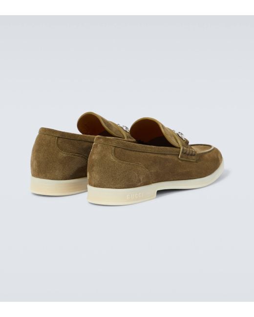 Gucci Green Horsebit Suede Loafers for men