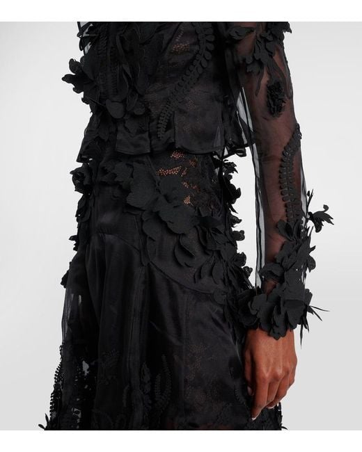 Zimmermann Black Hypnotic Applique Silk Organza Midi Dress