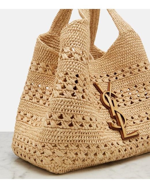 Saint Laurent Metallic Icare Medium Crochet Raffia Tote Bag
