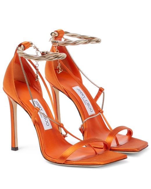 orange satin sandals