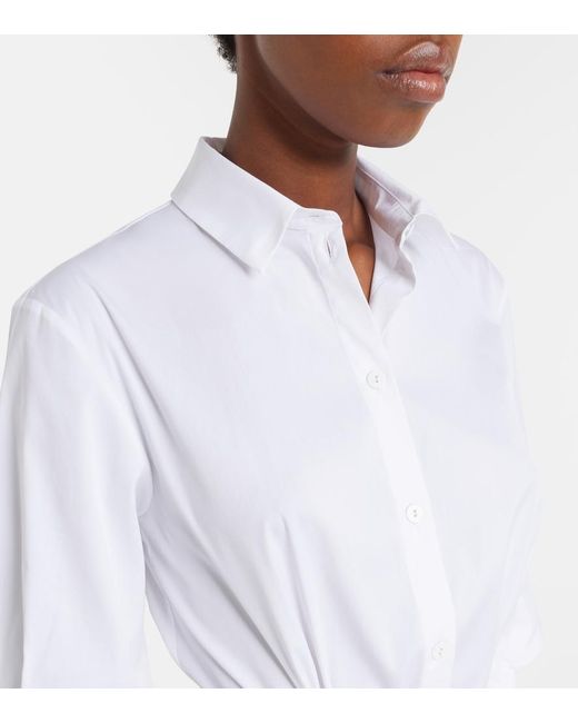 Max Mara White Cognac Cotton-Blend Midi Dress