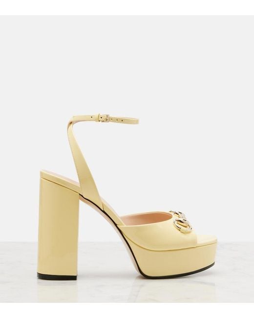 Gucci Metallic Horsebit 85 Leather Platform Sandals