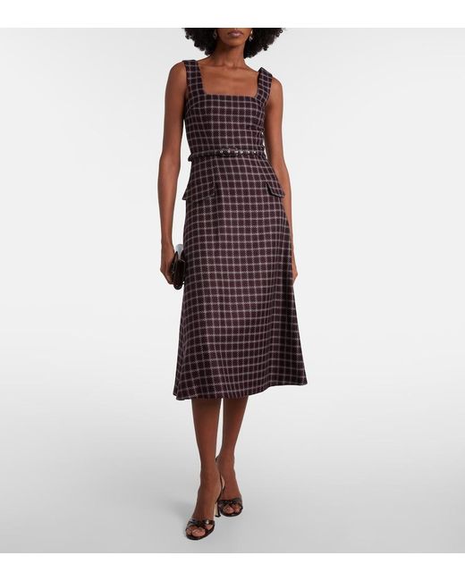 Emilia Wickstead Purple Petra Houndstooth Wool-Blend Midi Dress