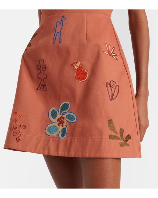 ALÉMAIS Orange Dusty Embroidered Cotton Minidress