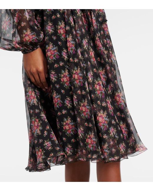 Dolce & Gabbana Black Floral Shirred Silk Midi Dress