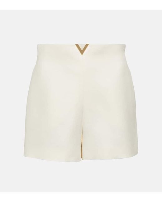 Valentino White Vlogo Wool And Silk Crepe Shorts