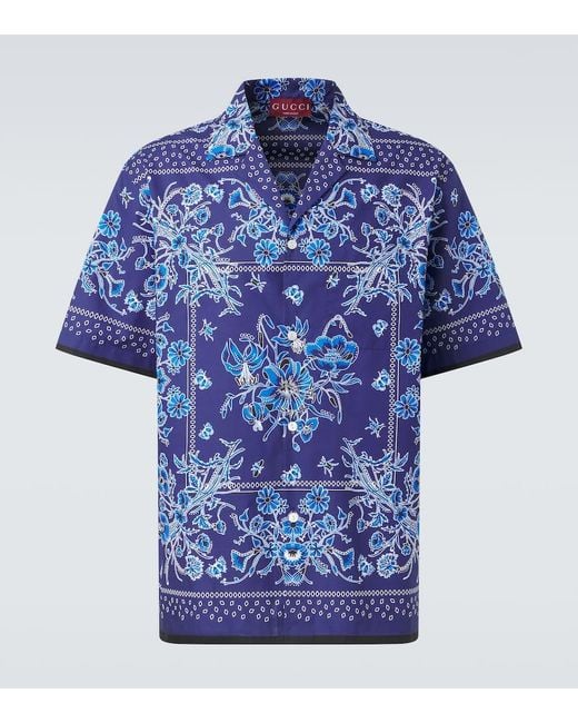 Camisa Bowling De Popelina Con Estampado, Talla Gucci de hombre de color Blue