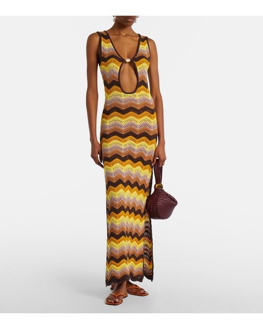 Bananhot Metallic Charli Chevron Crochet Cotton-Blend Maxi Dress