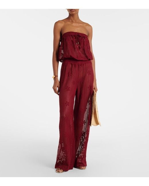 Melissa Odabash Red Viv Cotton-Blend Lace Jumpsuit