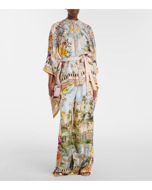 Camilla Metallic Embellished Printed Silk Blouse