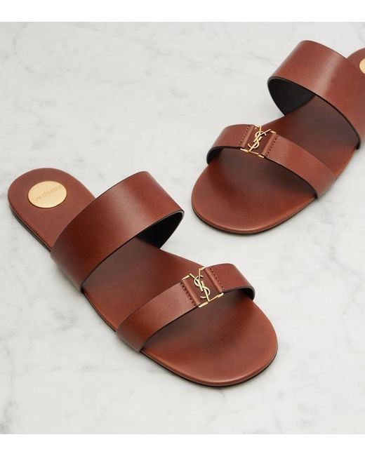 Saint Laurent Brown Cassandre Leather Sandals