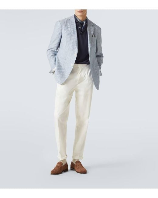 Blazer En Mezcla De Lino A Rayas Dunhill de hombre de color Blue