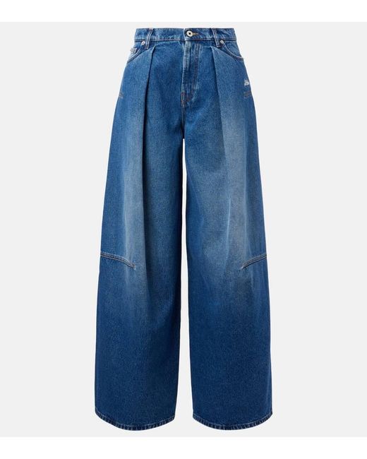 Jean Paul Gaultier Blue Embroidered Pleated Wide-Leg Jeans