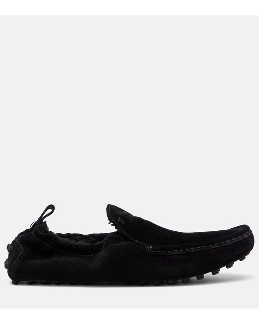 Tod's Black Gommino Shearling-Lined Suede Driving Shoes