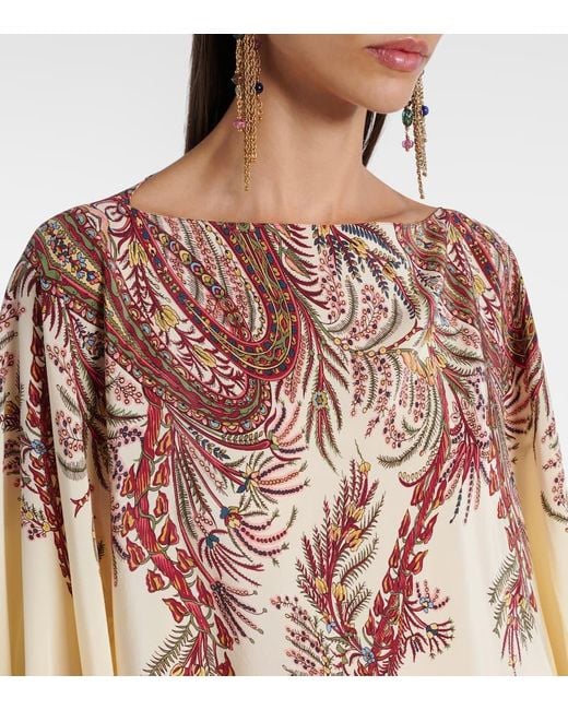 Etro Multicolor Printed Silk Crepe De Chine Poncho