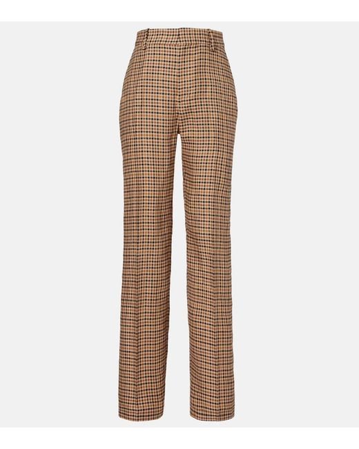 Polo Ralph Lauren Brown Checked Linen Straight Pants