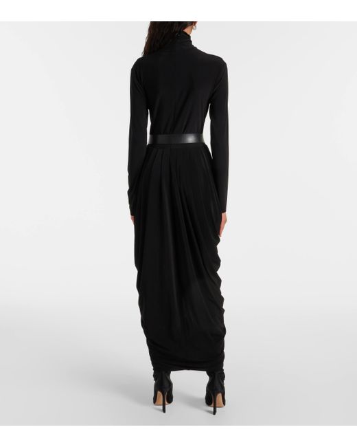 Norma Kamali Black Draped Turtleneck Midi Dress