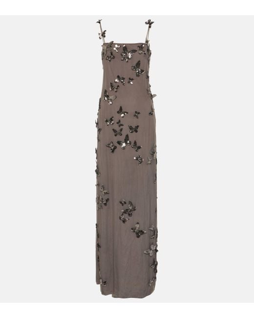 Blumarine Metallic Butterfly-applique Tulle Maxi Dress