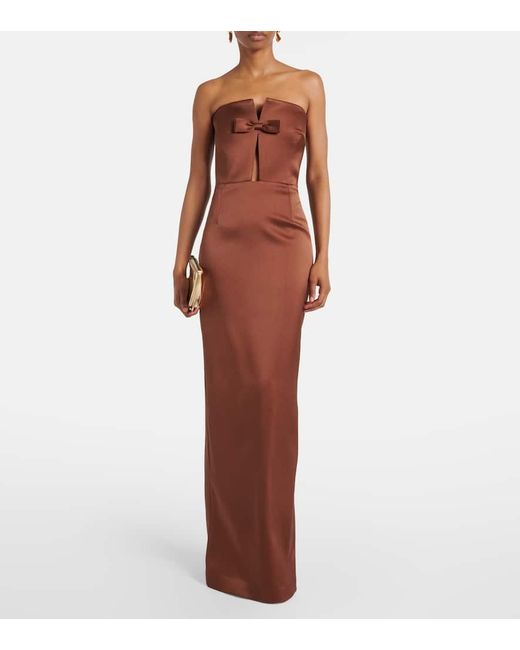 The New Arrivals Ilkyaz Ozel Purple Holly Bow-Detail Satin Corset Gown