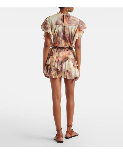 Isabel Marant Natural Jocadia Printed Ruffled Cotton Skort