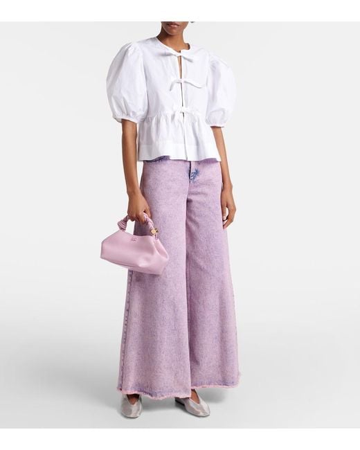 Ganni White Bow-Detail Cotton Poplin Blouse