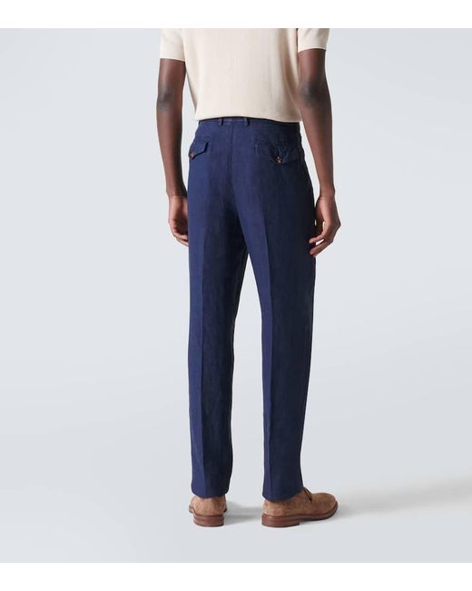 Pantaloni chino in lino di Brunello Cucinelli in Blue da Uomo
