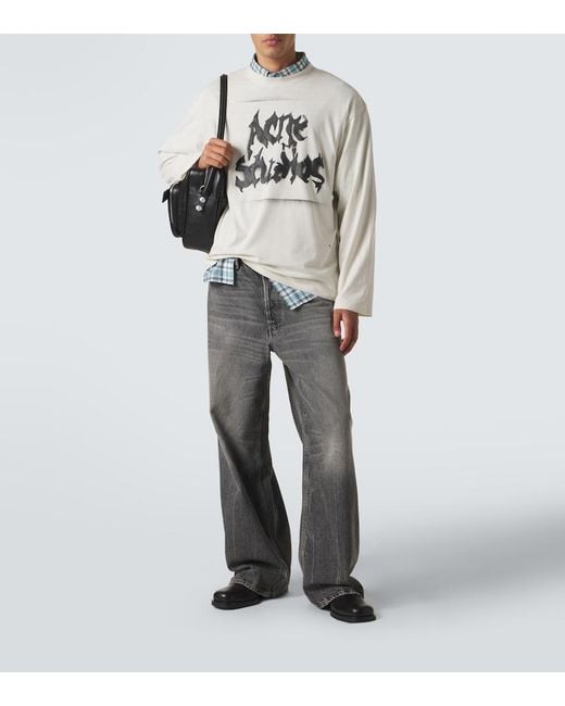 Acne Gray Logo Cotton-Blend Jersey T-Shirt for men