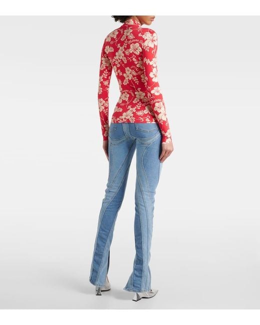 MARINE SERRE Red Bedrucktes Top Second Skin Aus Jersey