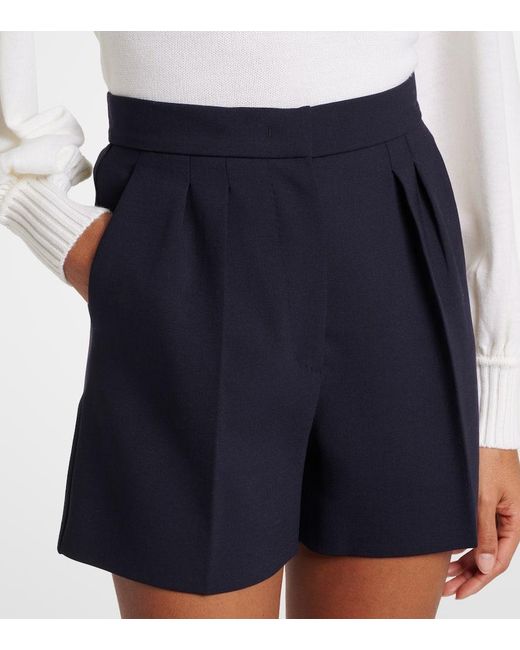Max Mara Blue Zic High-Rise Wool-Blend Canvas Shorts