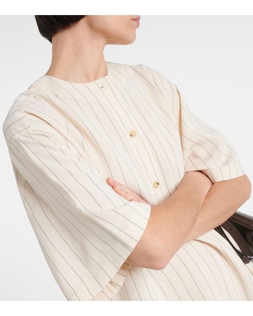 Totême White Pinstriped Midi Shirt Dress