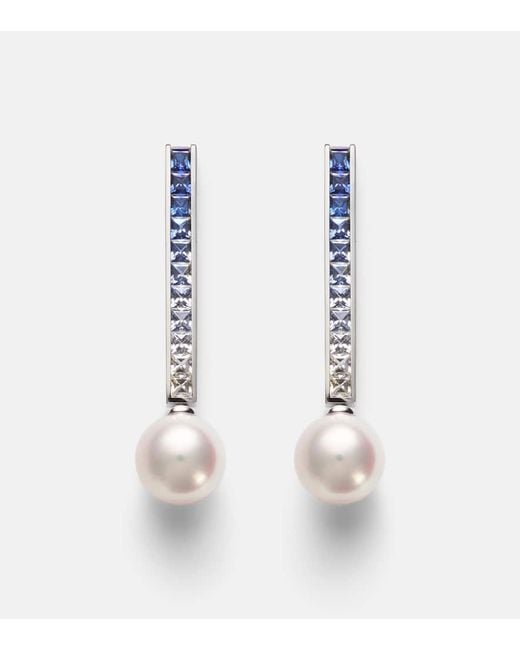 Pendientes De Oro Blanco De 18 Ct Con Perlas Y Zafiros Mikimoto de color White