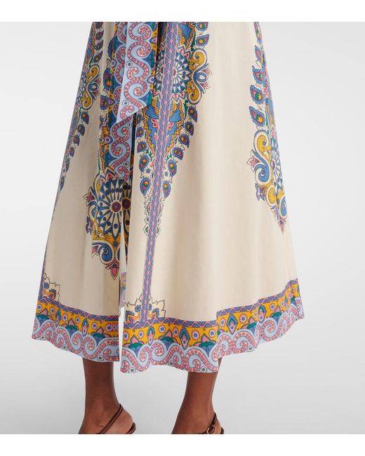 Etro White Cotton Chemise Midi Dress With Paisley Print