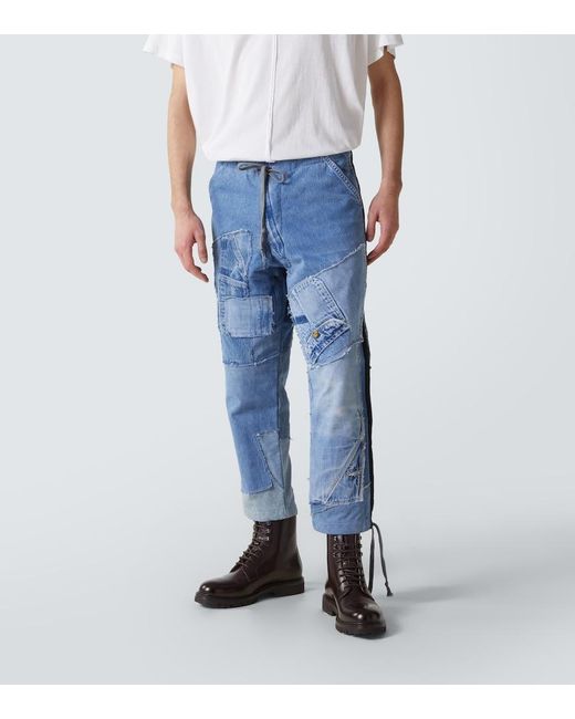 Greg Lauren Blue Patchwork Straight Jeans for men