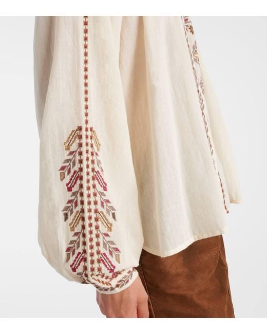 Isabel Marant Natural Bestickte Bluse Lynne Aus Baumwolle
