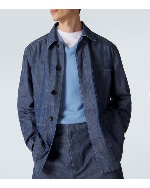 Jil Sander Blue Cotton Chambray Overshirt for men