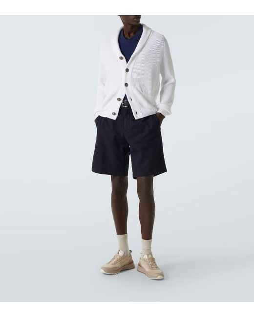 Brunello Cucinelli Cotton Gabardine Bermuda Shorts in Blue für Herren