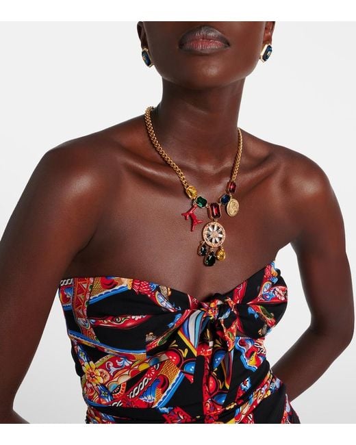 Dolce & Gabbana White Carretto Embellished Pendant Necklace