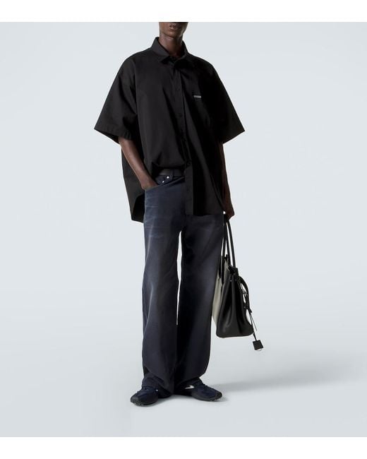 Balenciaga Black Logo Cotton Twill Shirt for men