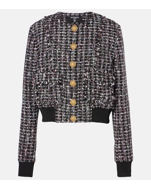 Balmain Black Tweed Bluson Bomber