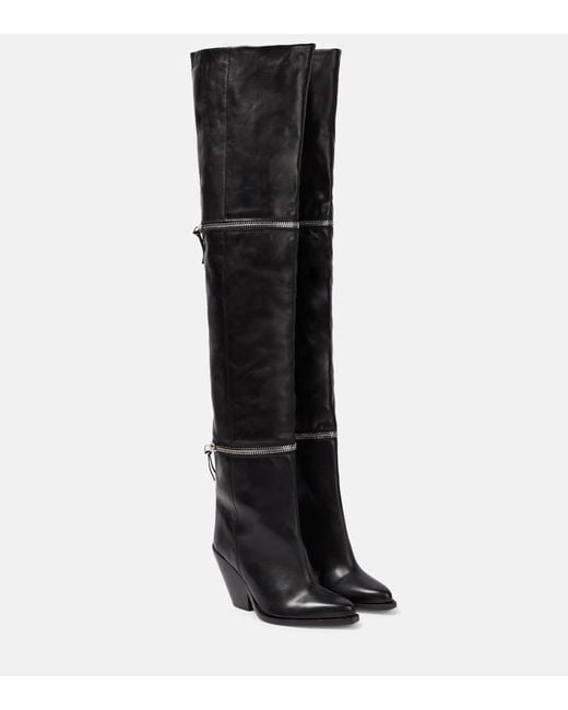 Isabel Marant Black Pre-Loved Lelodie Leather Over The Knee Boots