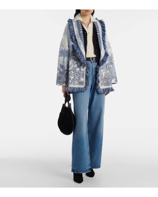 Alanui Blue Jungle Toile De Jouy Jacquard Cardigan