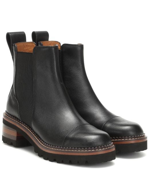 See By Chloé Black Mallory Leather Ankle Boots