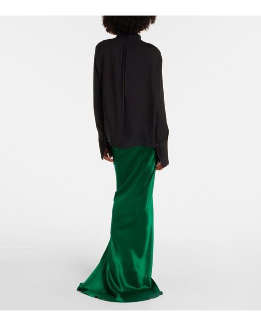 Tom Ford Black Draped Silk Satin Blouse