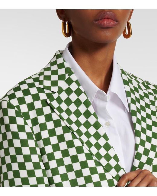 Dries Van Noten Green Checked Single-Breasted Blazer