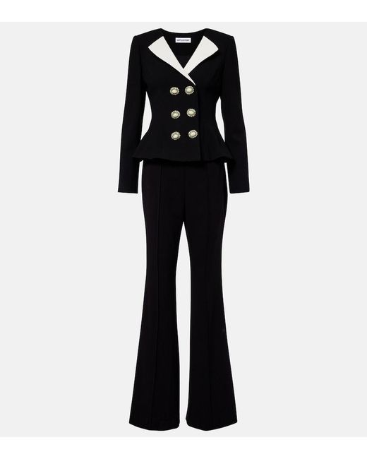 Self-Portrait Black Peplum Crepe Flared Jumpsuit
