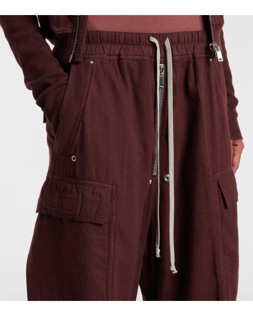 Rick Owens Red Drkshdw Jumbo Bela Cotton Flannel Cargo Pants