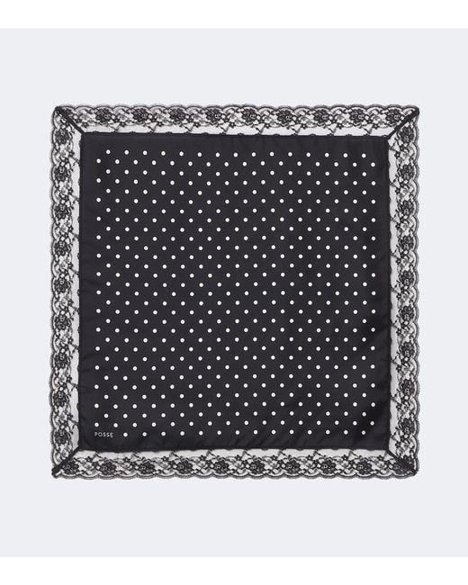 Posse Black Polka-Dot Lace-Trimmed Silk Scarf