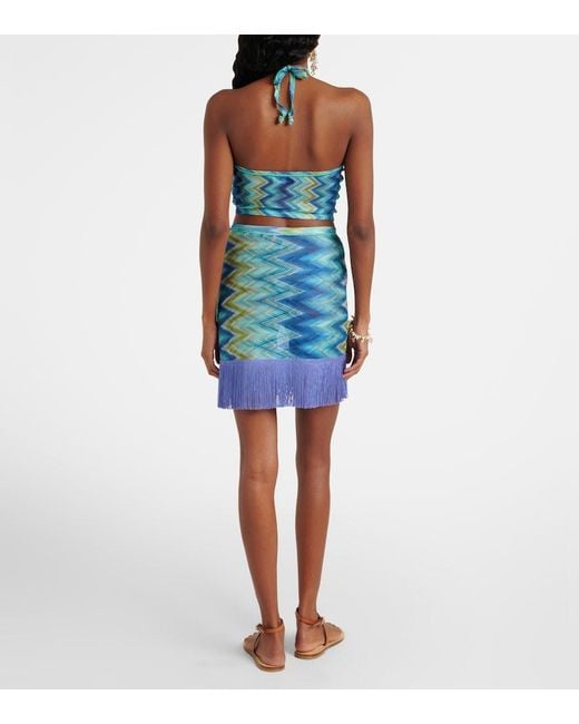 Missoni Blue Zigzag Sheer Halterneck Top