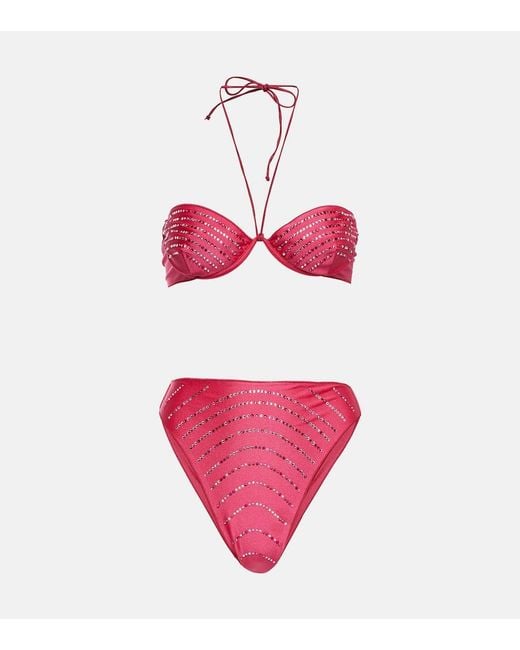 Oseree Pink Gem Embellished Bikini Set