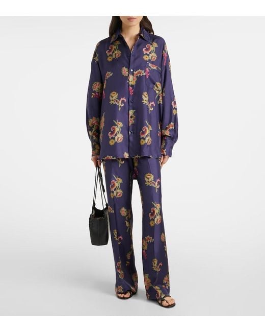 Etro Blue Printed Silk Shirt